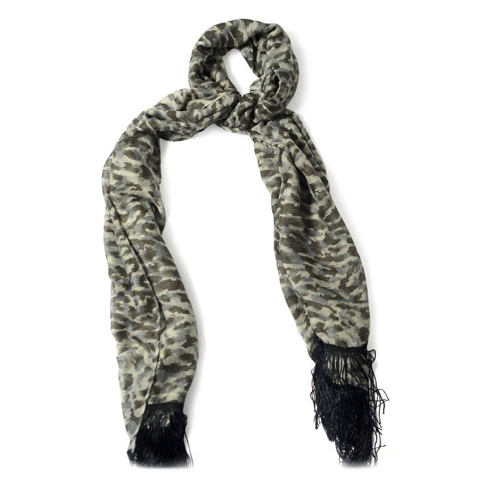Scarf Gray Ruana 100% Polyester Fringed - Picture 2 of 4